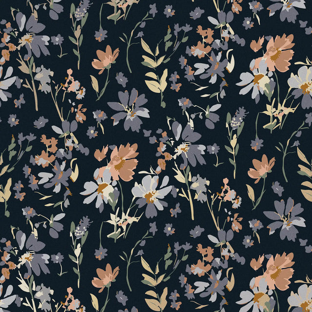 Midnight Meadow Wallpaper in Deep Blue with Gold Foil