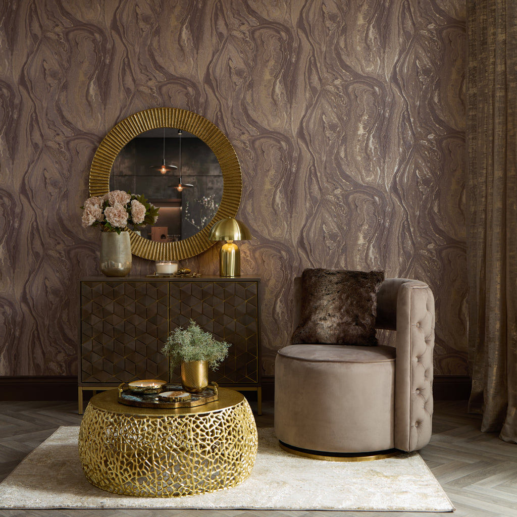 Monsoon Metallic Wallpaper in Mocha and Gold