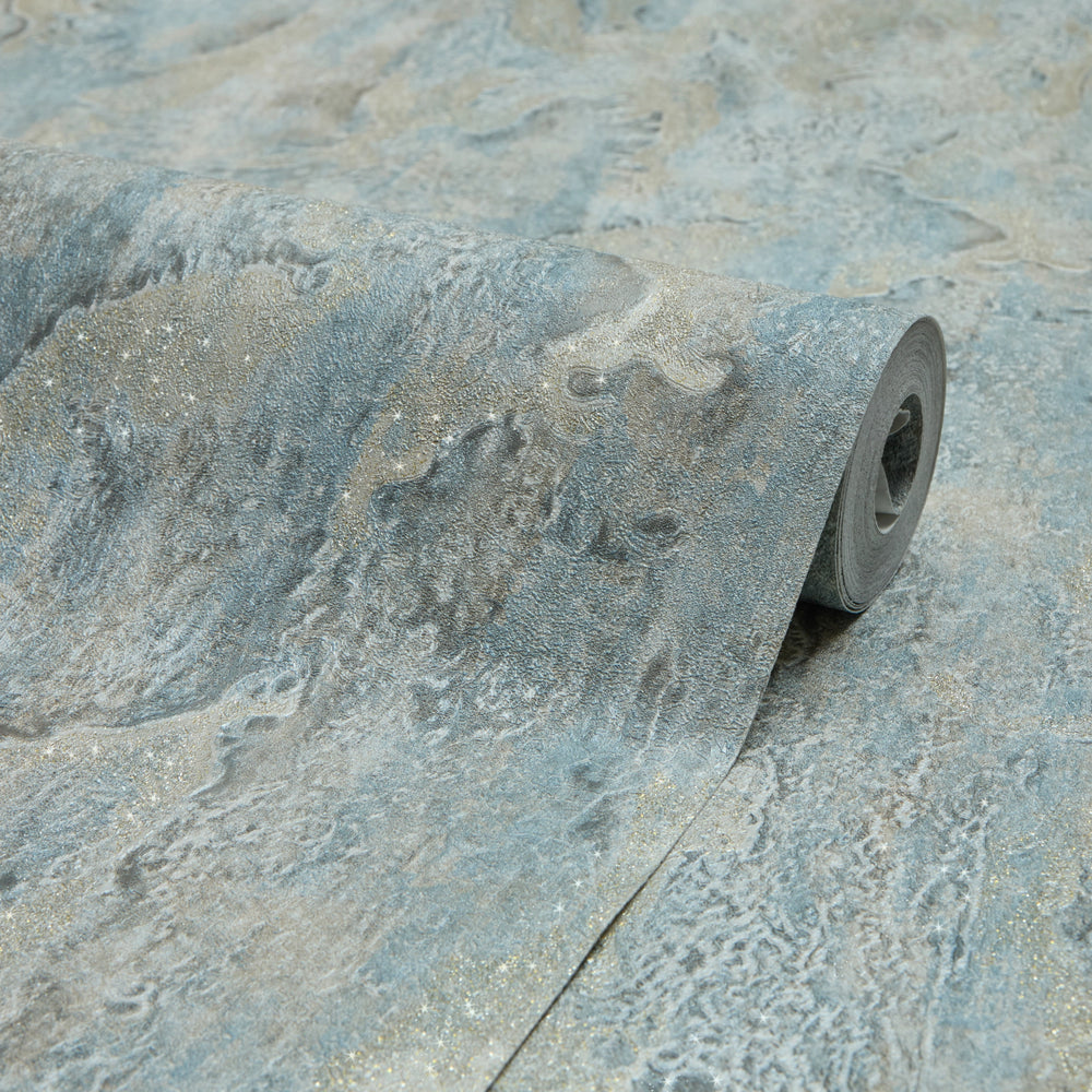 Nador Wallpaper in Duck Egg, Grey and Gold Glitter