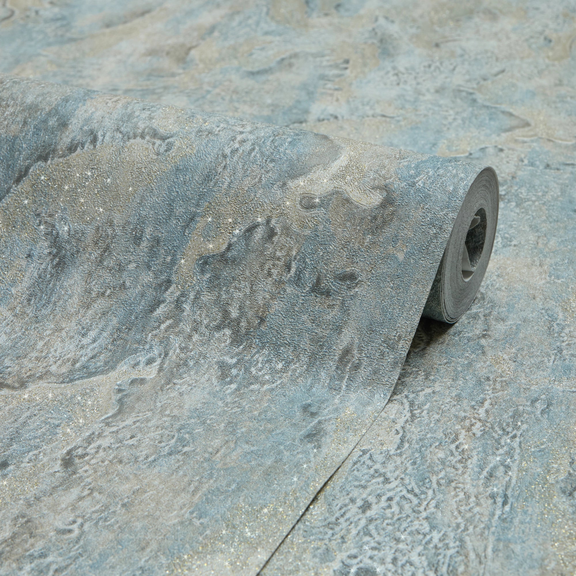 Nador Wallpaper in Duck Egg, Grey and Gold Glitter