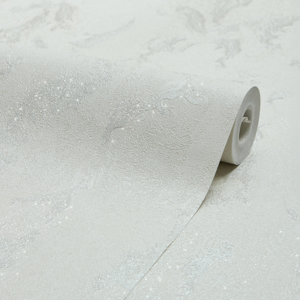 Nador Wallpaper in Silver, White and Silver Glitter
