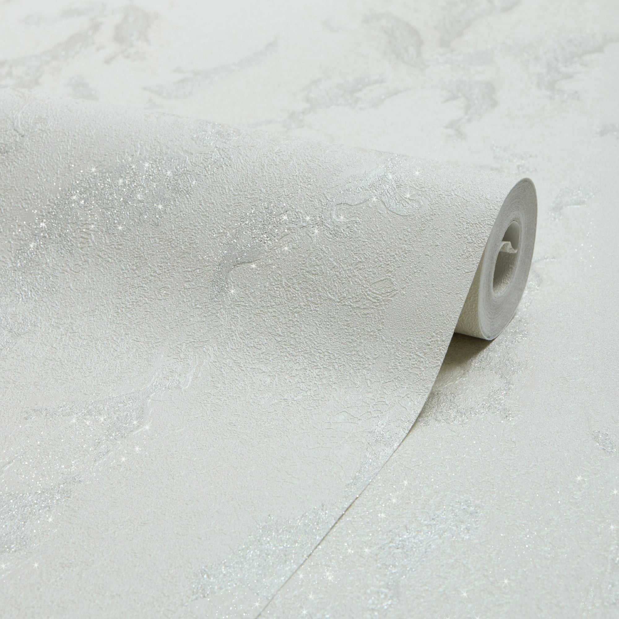 Nador Wallpaper in Silver, White and Silver Glitter