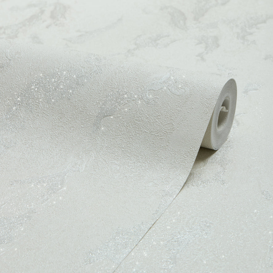 Nador Wallpaper in Silver, White and Silver Glitter