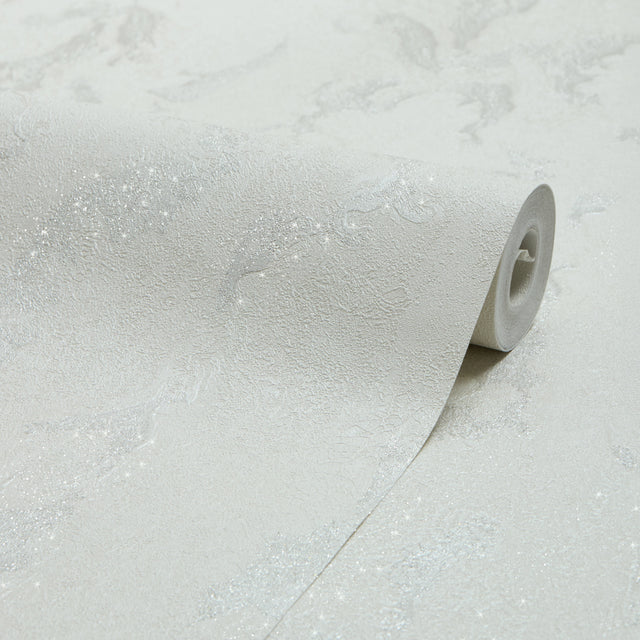 Nador Wallpaper in Silver, White and Silver Glitter