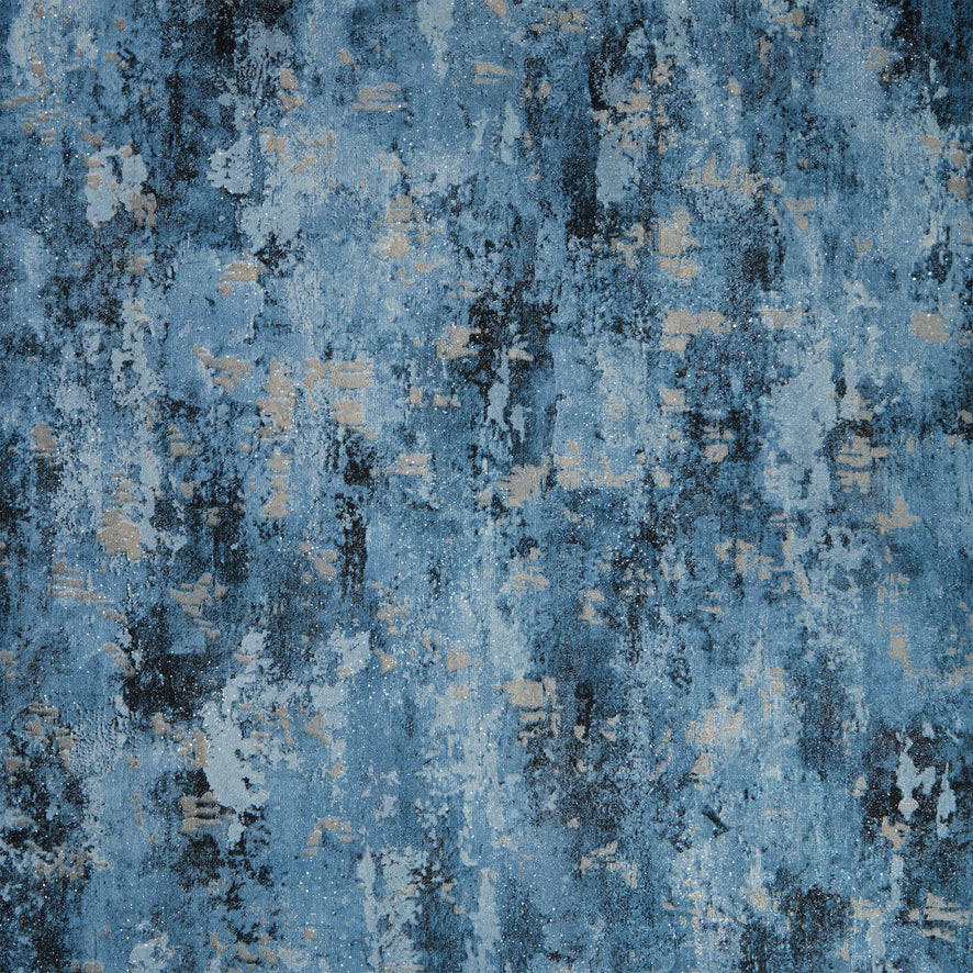 Nagano Wallpaper in Blue and Charcoal with Gold Metallic