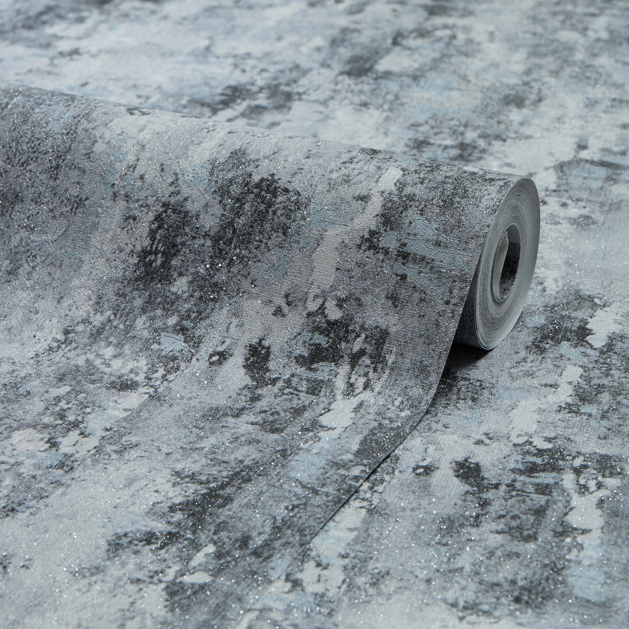 Nagano Wallpaper in Grey and Black with Silver Glitter