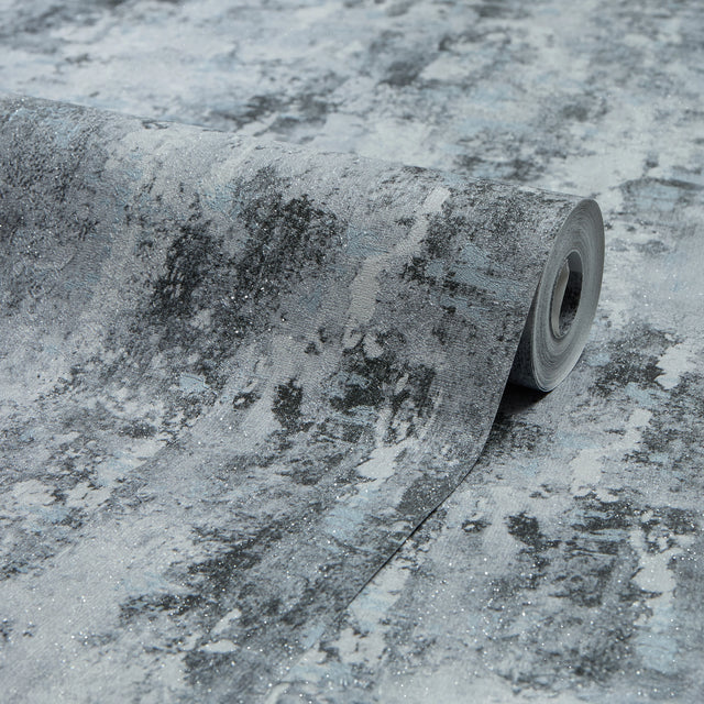 Nagano Wallpaper in Grey and Black with Silver Glitter