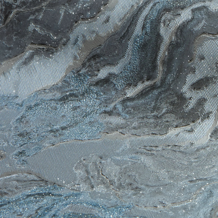 Nakura Wallpaper in Grey and Blue with Silver Metallic