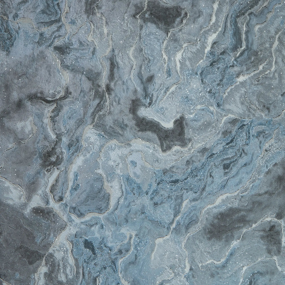 Nakura Wallpaper in Grey and Blue with Silver Metallic