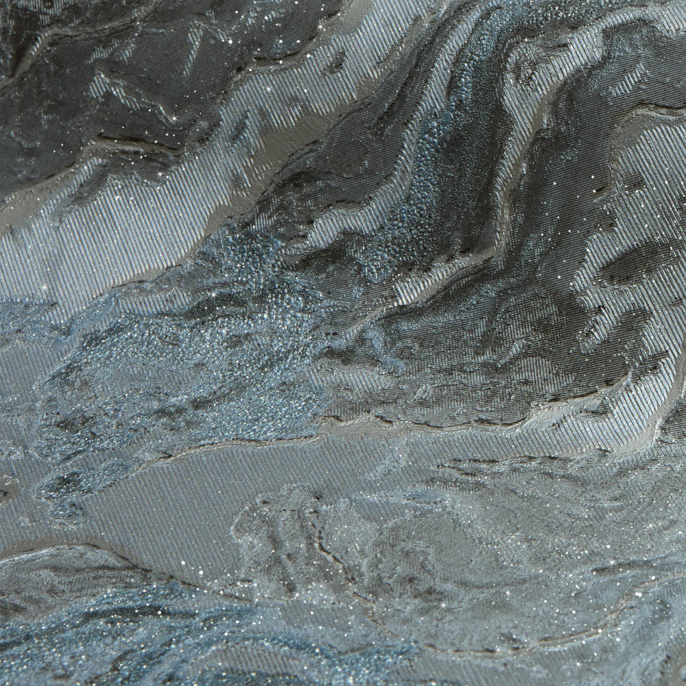 Nakura Wallpaper in Grey and Blue with Silver Metallic