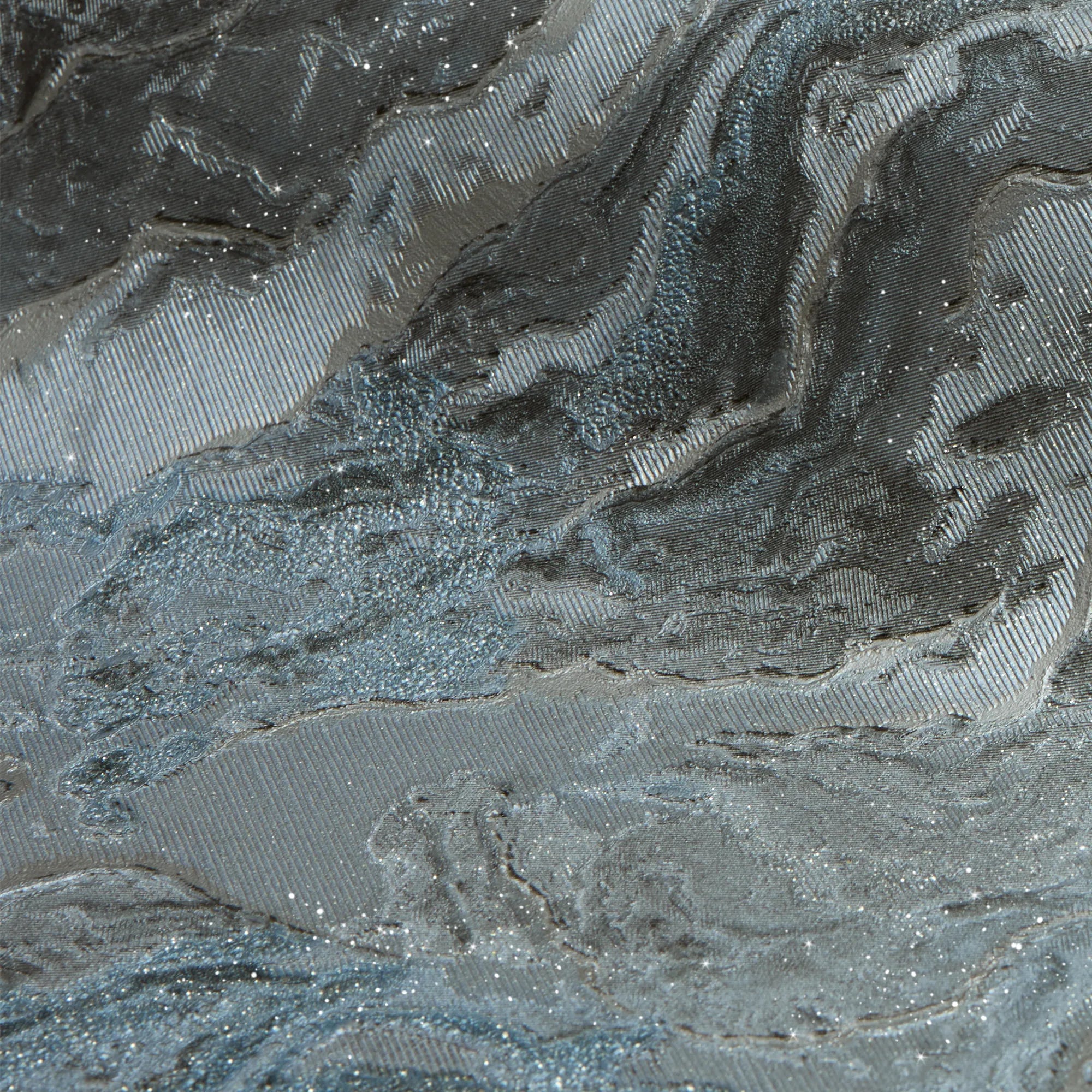 Nakura Wallpaper in Grey and Blue with Silver Metallic