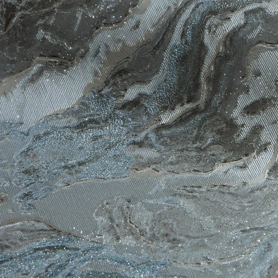 Nakura Wallpaper in Grey and Blue with Silver Metallic