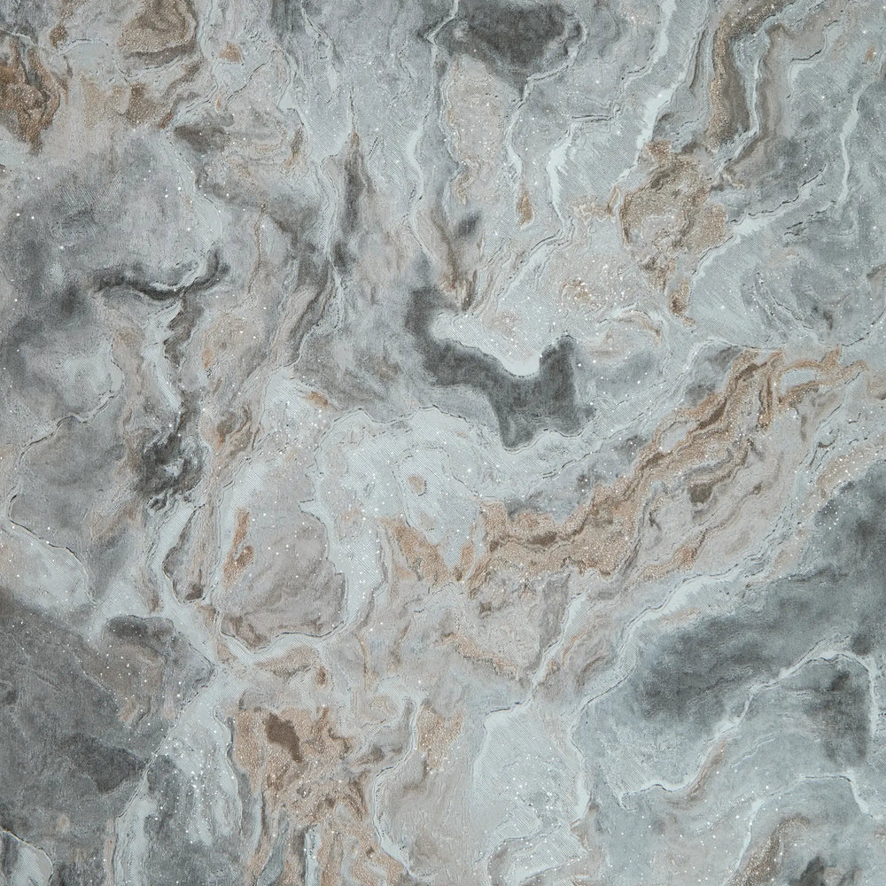 Nakura Wallpaper in Grey and Silver with Bronze Metallic