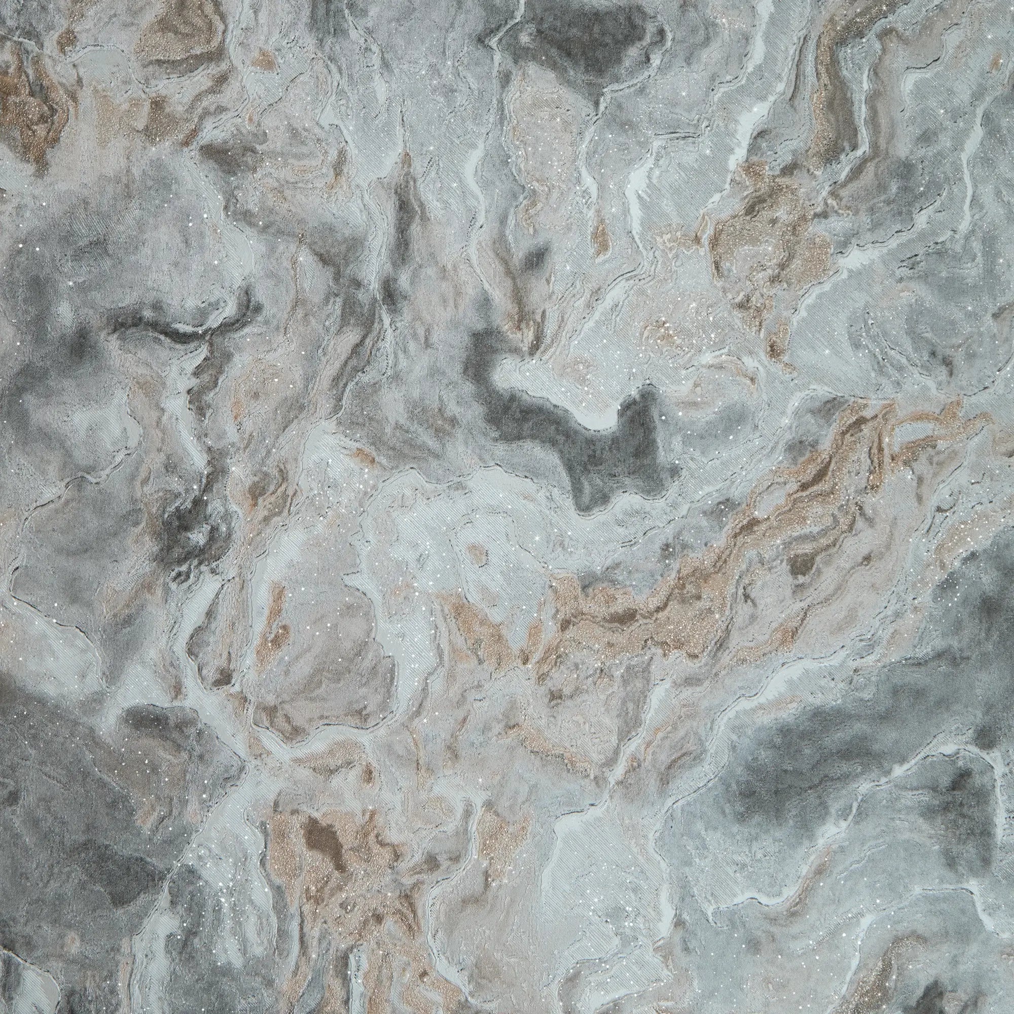 Nakura Wallpaper in Grey and Silver with Bronze Metallic