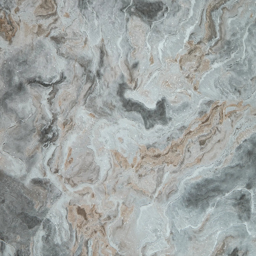 Nakura Wallpaper in Grey and Silver with Bronze Metallic