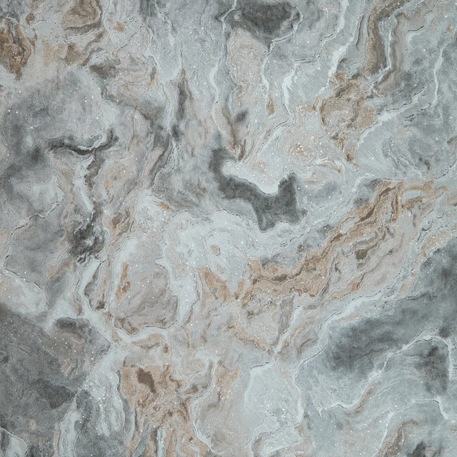 Nakura Wallpaper in Grey and Silver with Bronze Metallic