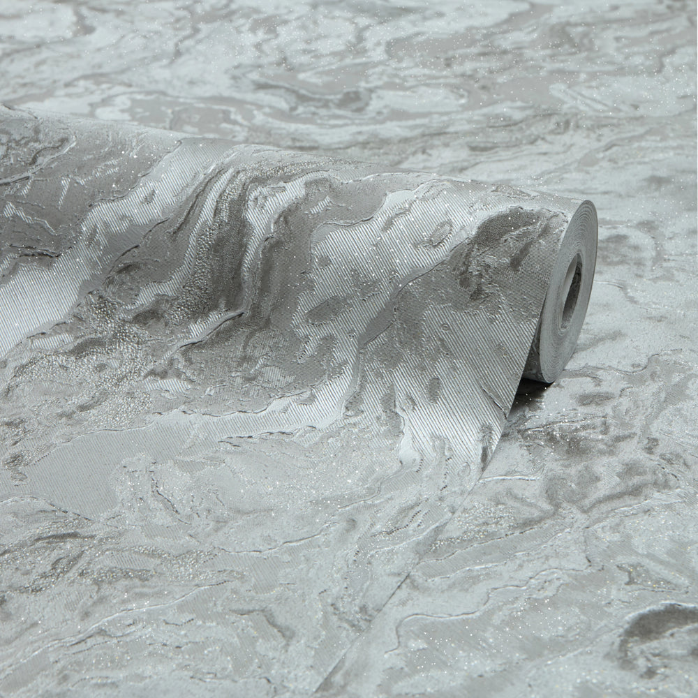 Nakura Wallpaper in Grey with Silver Metallic