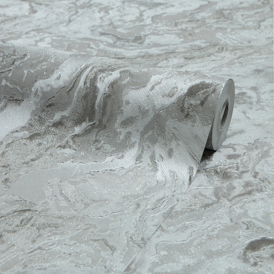 Nakura Wallpaper in Grey with Silver Metallic