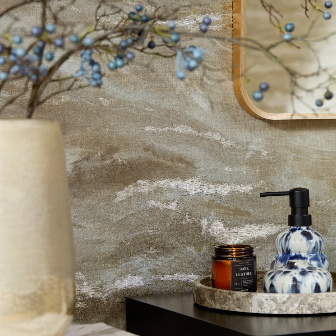 Nirvana Metallic Wallpaper in Cool Grey and Taupe