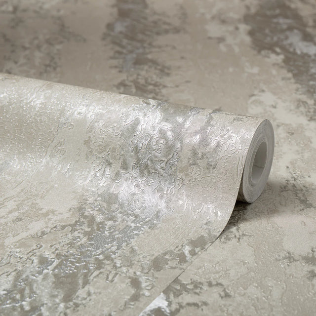 Nova Metallic Wallpaper in Warm Grey and Silver