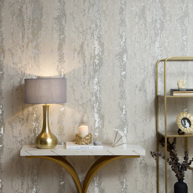 Nova Metallic Wallpaper in Warm Grey and Silver