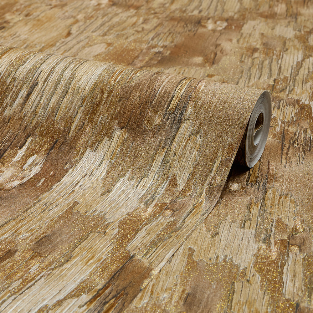 Novara Wallpaper in Dark & Light Brown and Gold Glitter