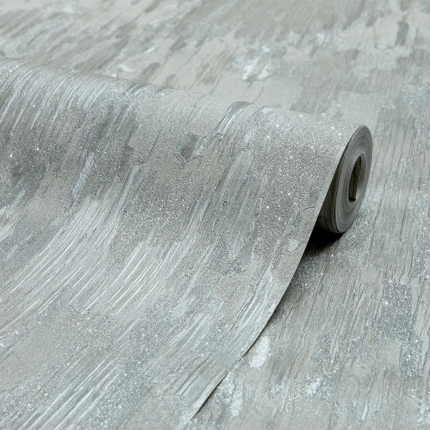 Novara Wallpaper in Light Grey and Silver Glitter