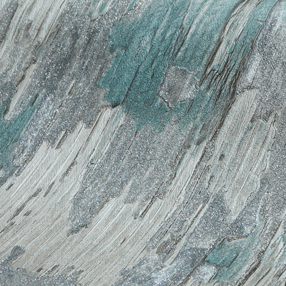 Novara Wallpaper in Teal, Silver and Silver Glitter