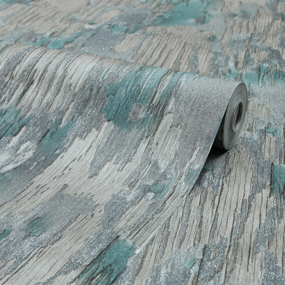 Novara Wallpaper in Teal, Silver and Silver Glitter
