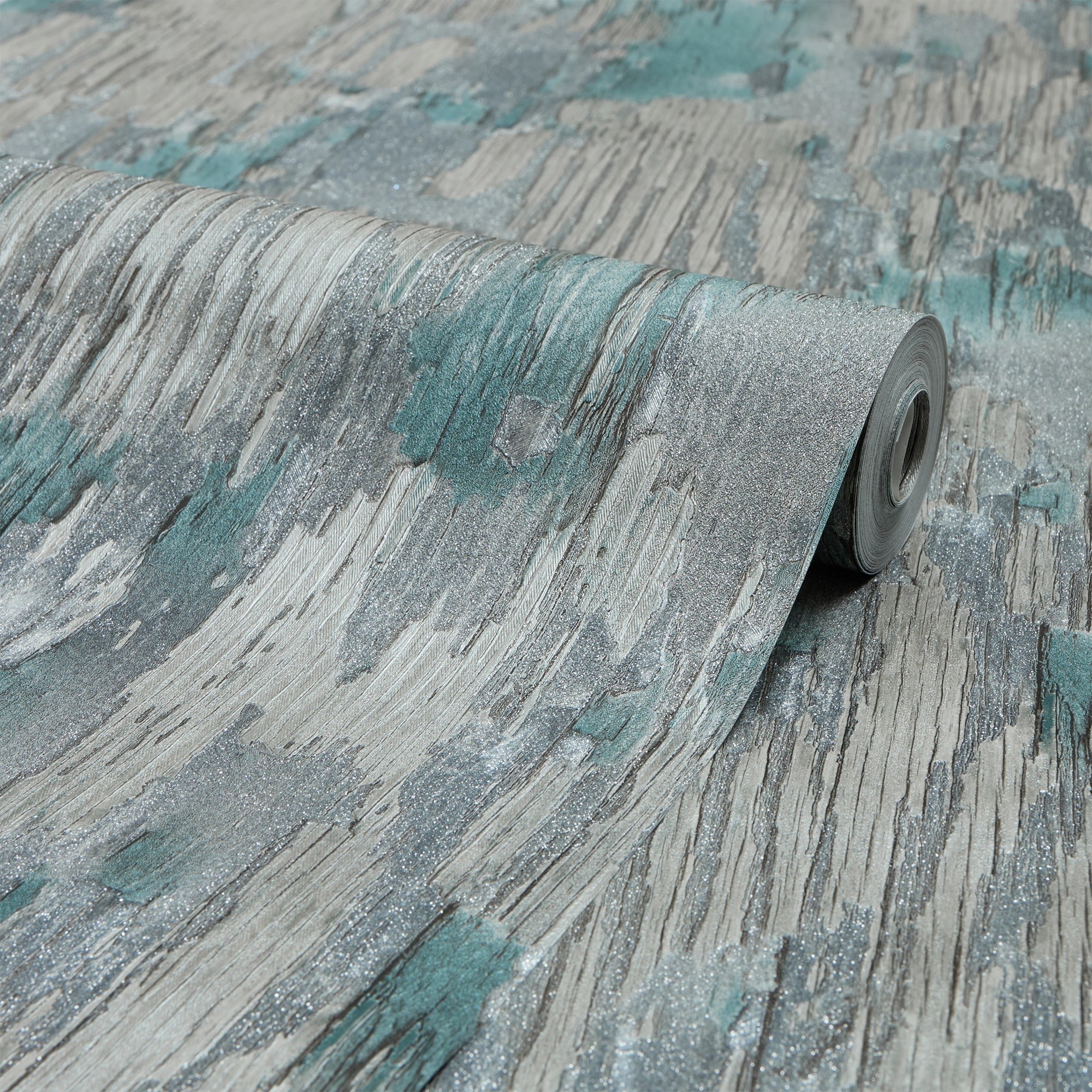 Novara Wallpaper in Teal, Silver and Silver Glitter