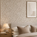 Olive Leaf Wallpaper in Almond Latte