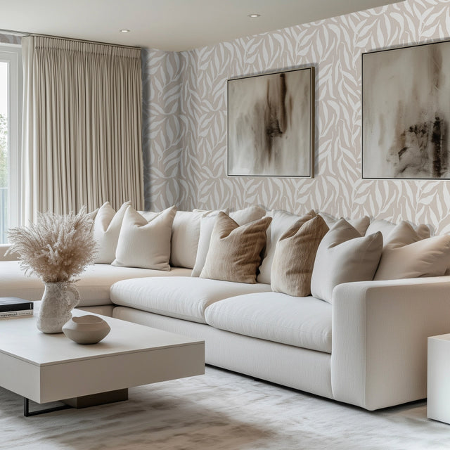 Olive Leaf Wallpaper in Almond Latte