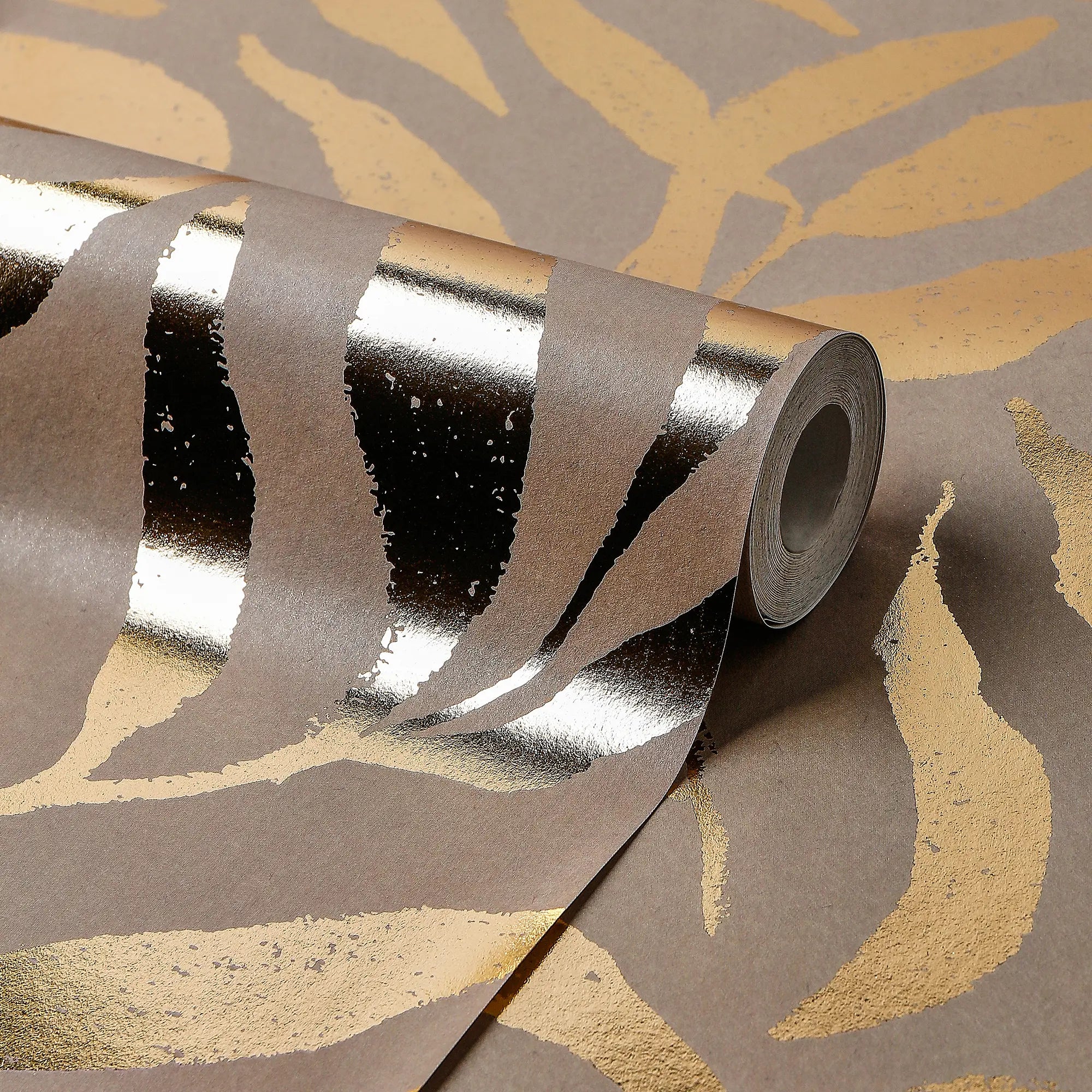 Olive Leaf Wallpaper in Almond with Gold Foil