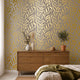Olive Leaf Wallpaper in Almond with Gold Foil