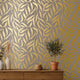 Olive Leaf Wallpaper in Almond with Gold Foil