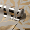 Olive Leaf Wallpaper in Beige with Gold Foil