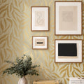 Olive Leaf Wallpaper in Beige with Gold Foil