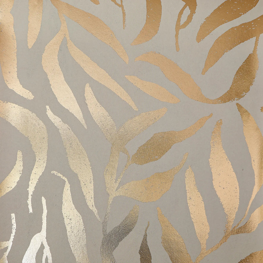 Olive Leaf Wallpaper in Beige with Gold Foil