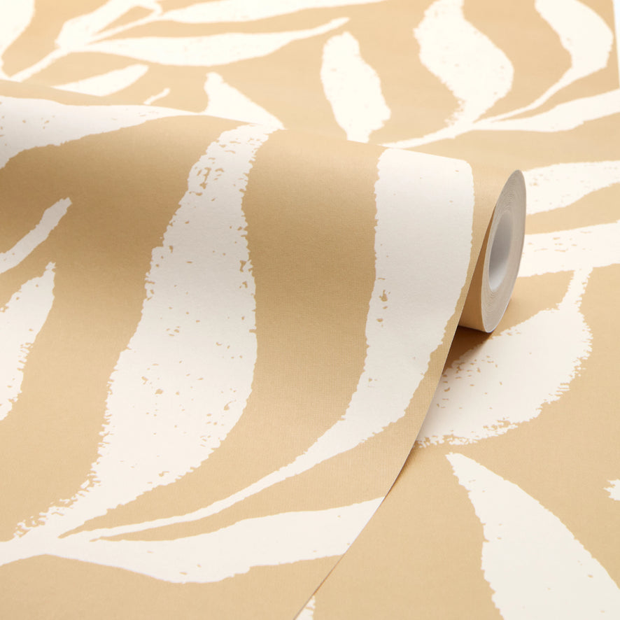 Olive Leaf Wallpaper in Caramel Latte