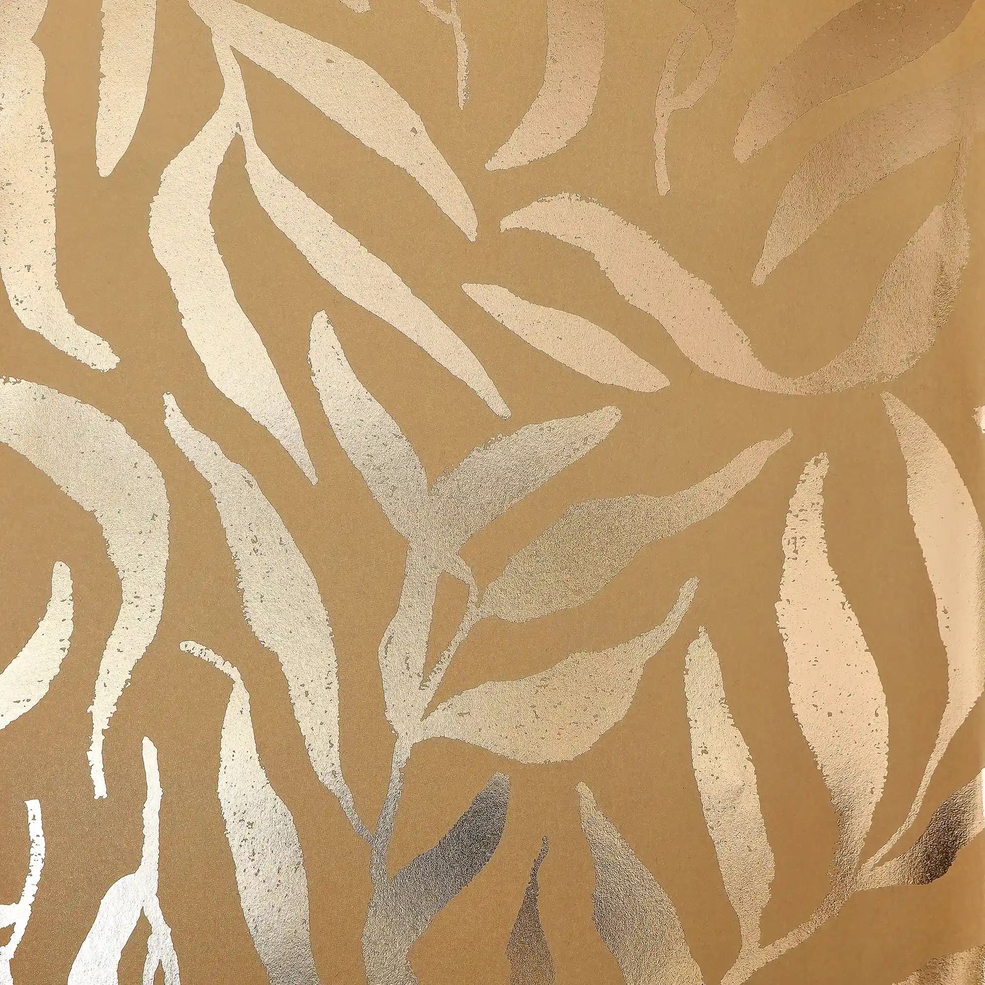 Olive Leaf Wallpaper in Caramel Latte with Gold Foil