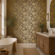 Olive Leaf Wallpaper in Chocolate with Gold Foil