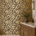 Olive Leaf Wallpaper in Chocolate with Gold Foil
