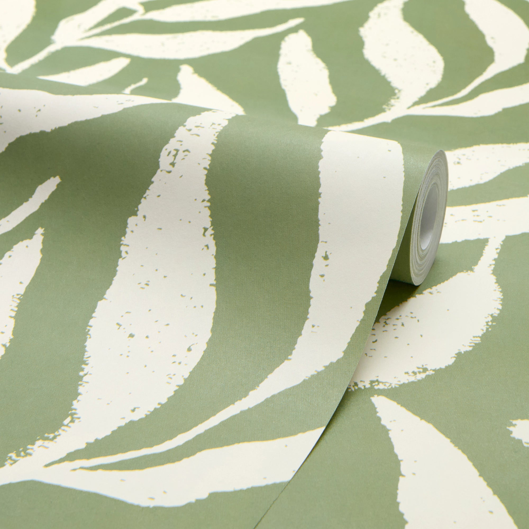 Olive Leaf Wallpaper in Cream on Pistachio