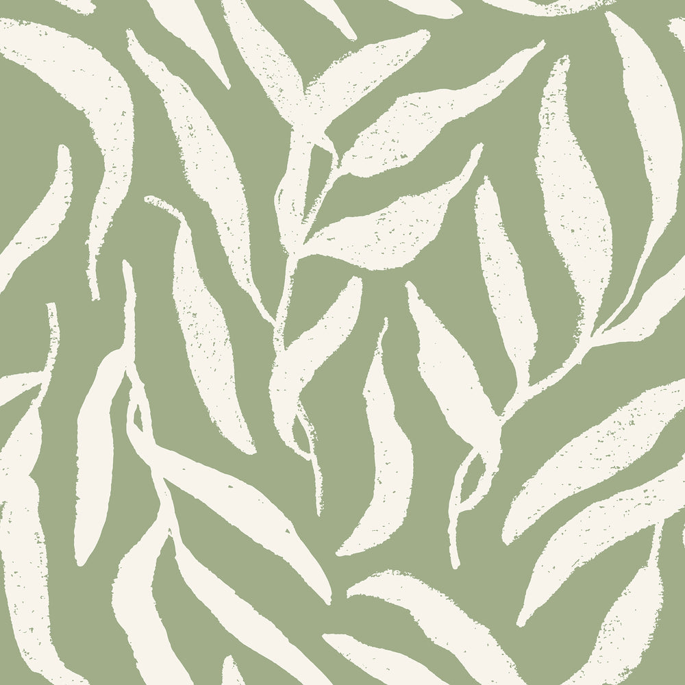 Olive Leaf Wallpaper in Cream on Pistachio