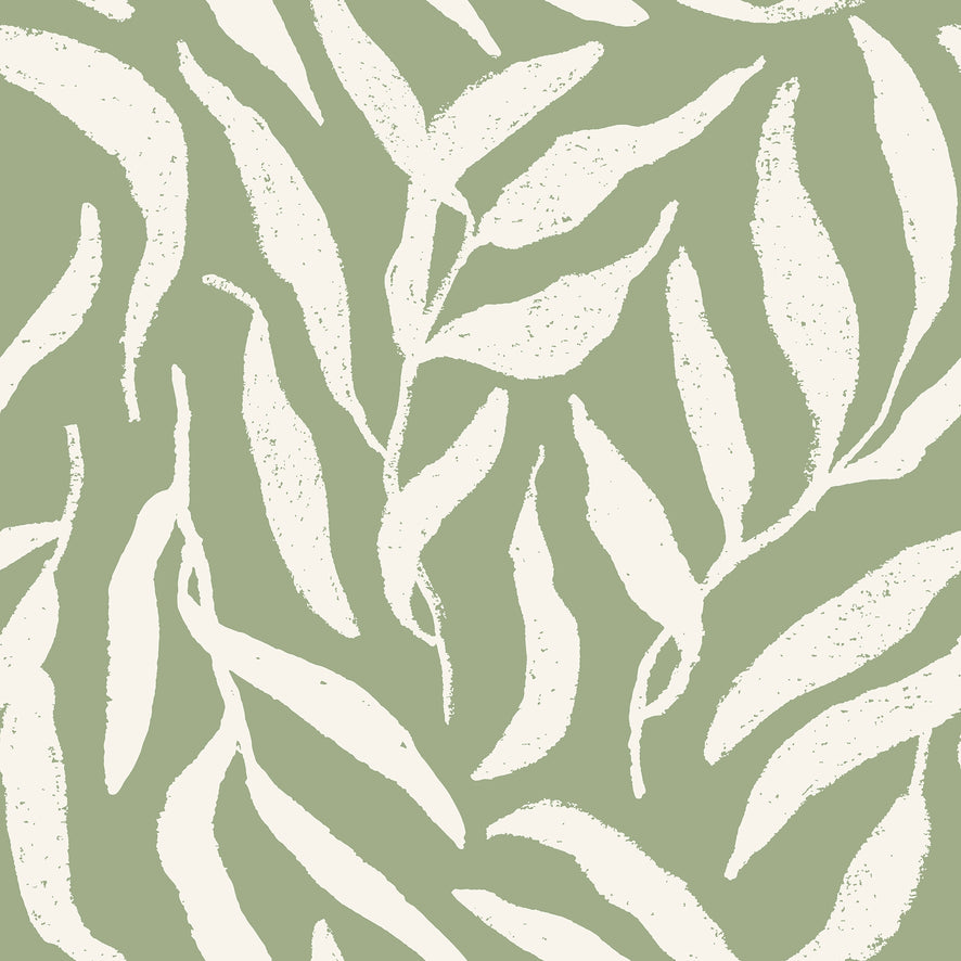 Olive Leaf Wallpaper in Cream on Pistachio