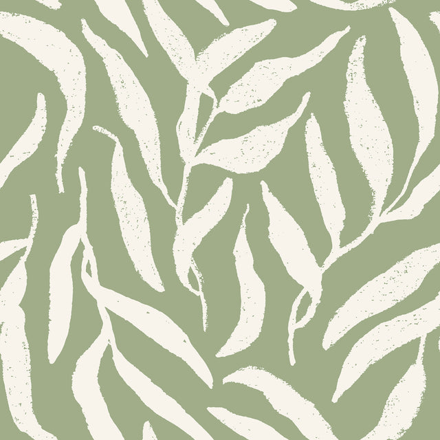Olive Leaf Wallpaper in Cream on Pistachio