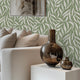 Olive Leaf Wallpaper in Cream on Pistachio