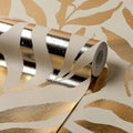Olive Leaf Wallpaper in Cream with Gold Foil