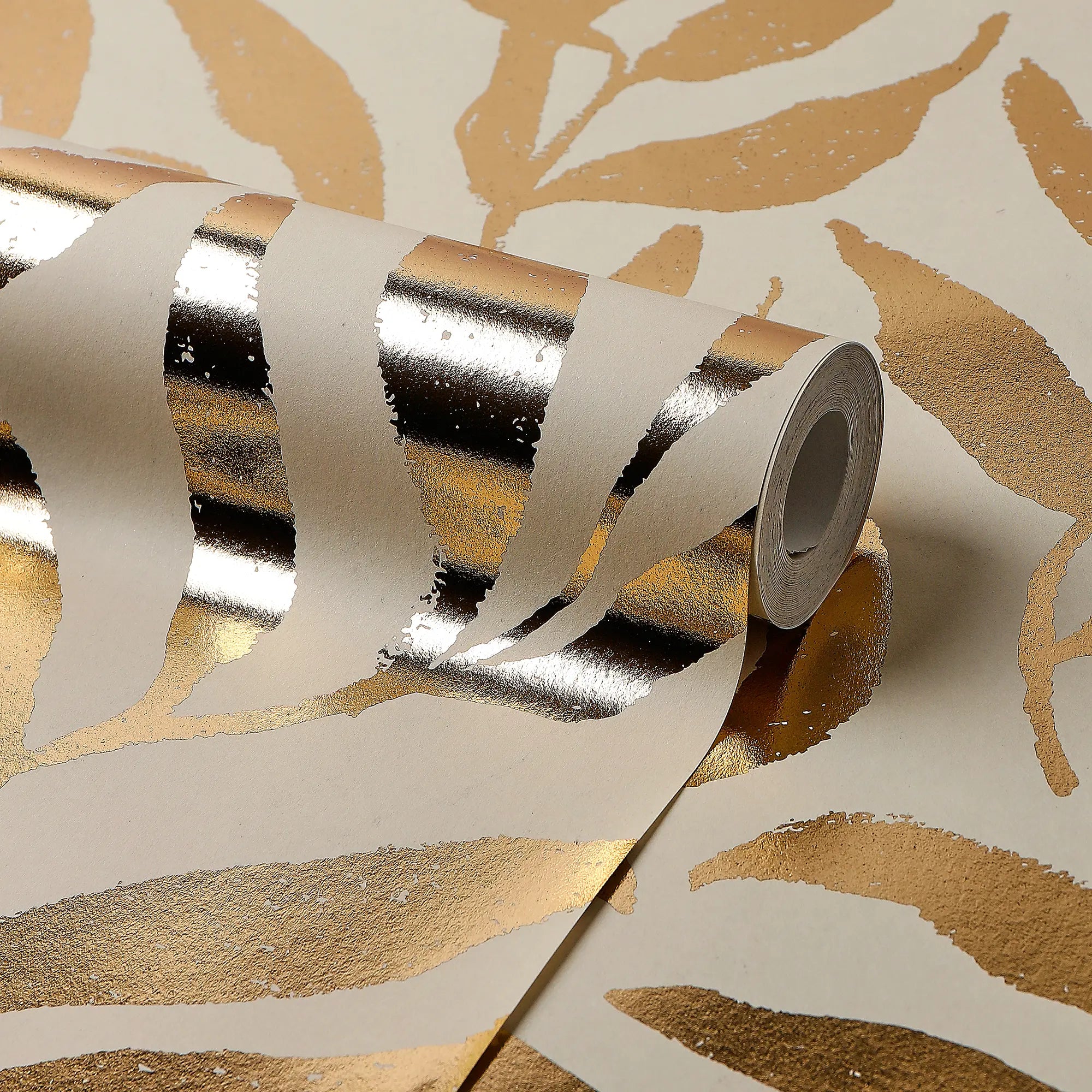Olive Leaf Wallpaper in Cream with Gold Foil