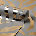 Olive Leaf Wallpaper in Grey with Gold Foil